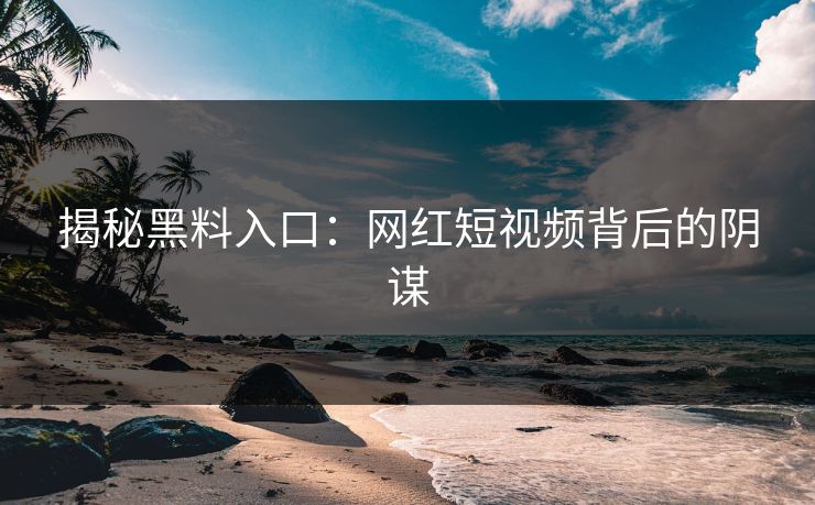 揭秘黑料入口：网红短视频背后的阴谋